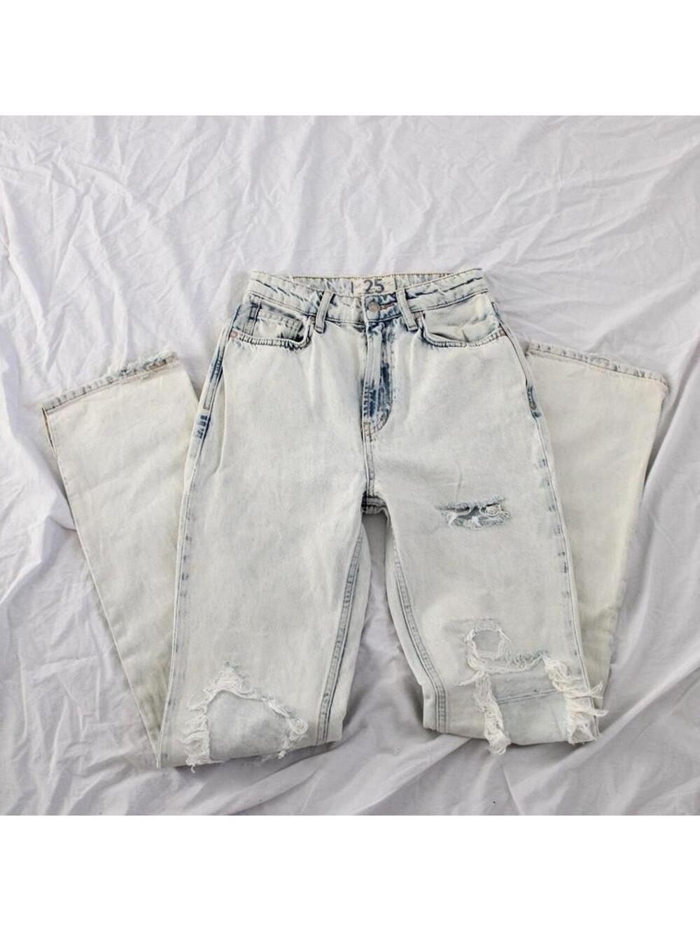 Free People We The Free Distressed Acid Wash High Waisted Denim Jeans. size: 25